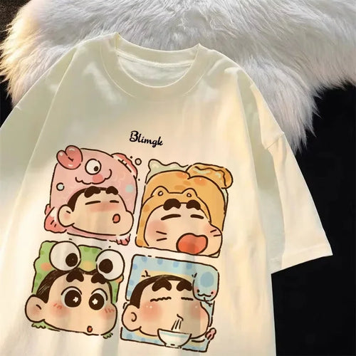 2025 New Cute Cartoon Crayon Shin-chan Pure Cotton Short Sleeve T-Shirt for Women Fashionable Trendy Style Crew Neck Fashion Top